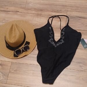 Wild Fable Black Embellished One Piece Swimsuit